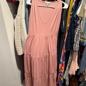 See You Monday Pink Tiered Ruffled Maxi Sundress